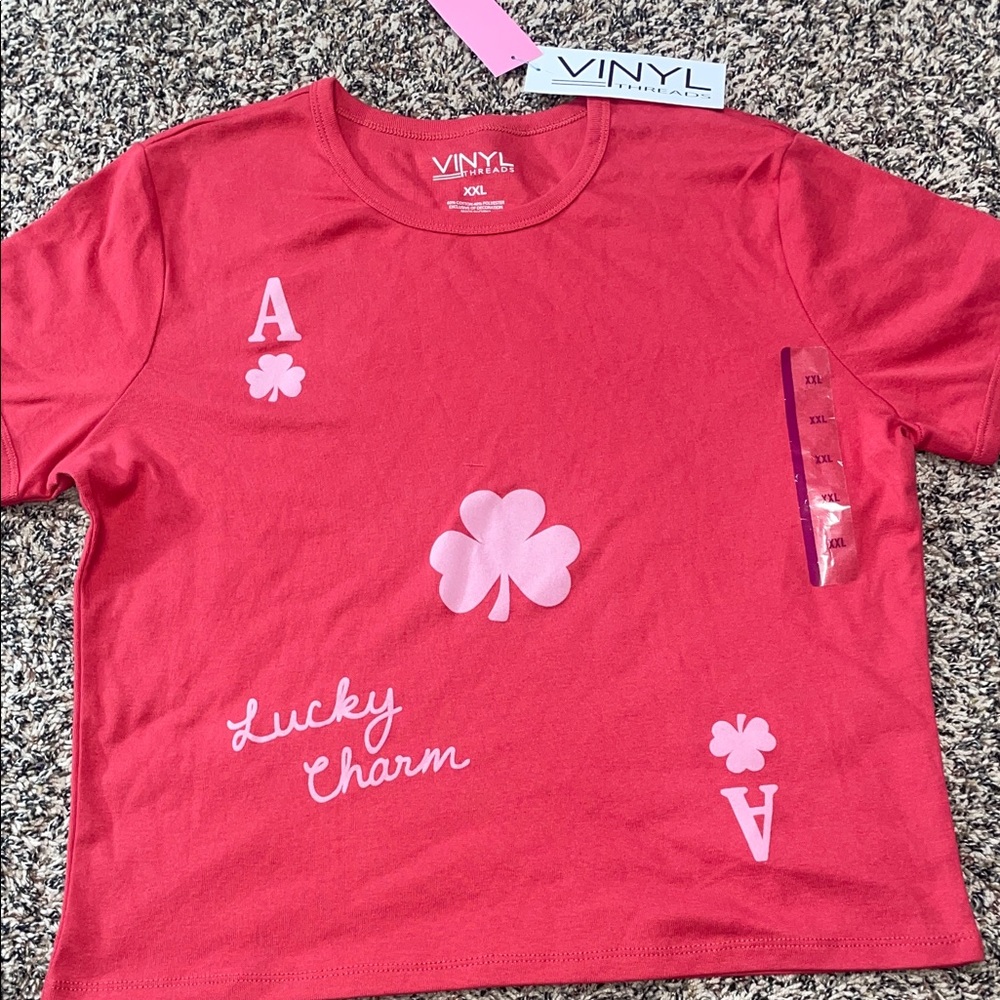 Vinyl Threads Lucky Charm Baby Red Pink Graphic Short Sleeve T-Shirt Var  | NWT